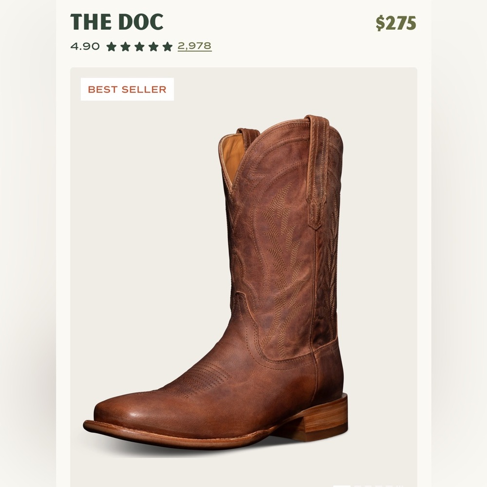 Tecovas Men’s Cowboy Boot - The Doc Size 11 Wide